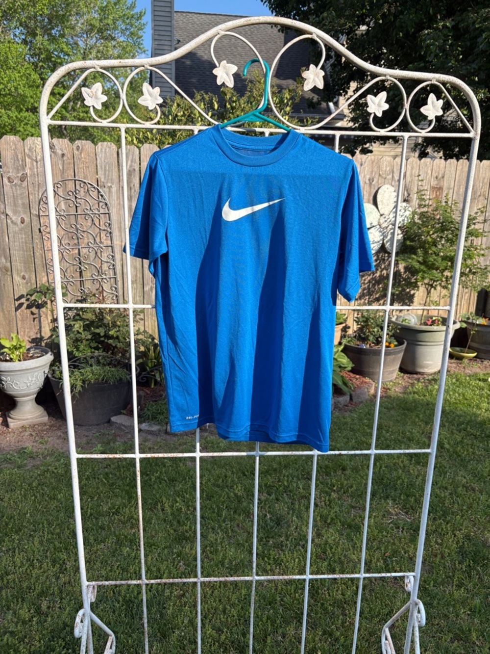 Nike Blue Short-Sleeve Athletic Tee with White Swoosh NWOT